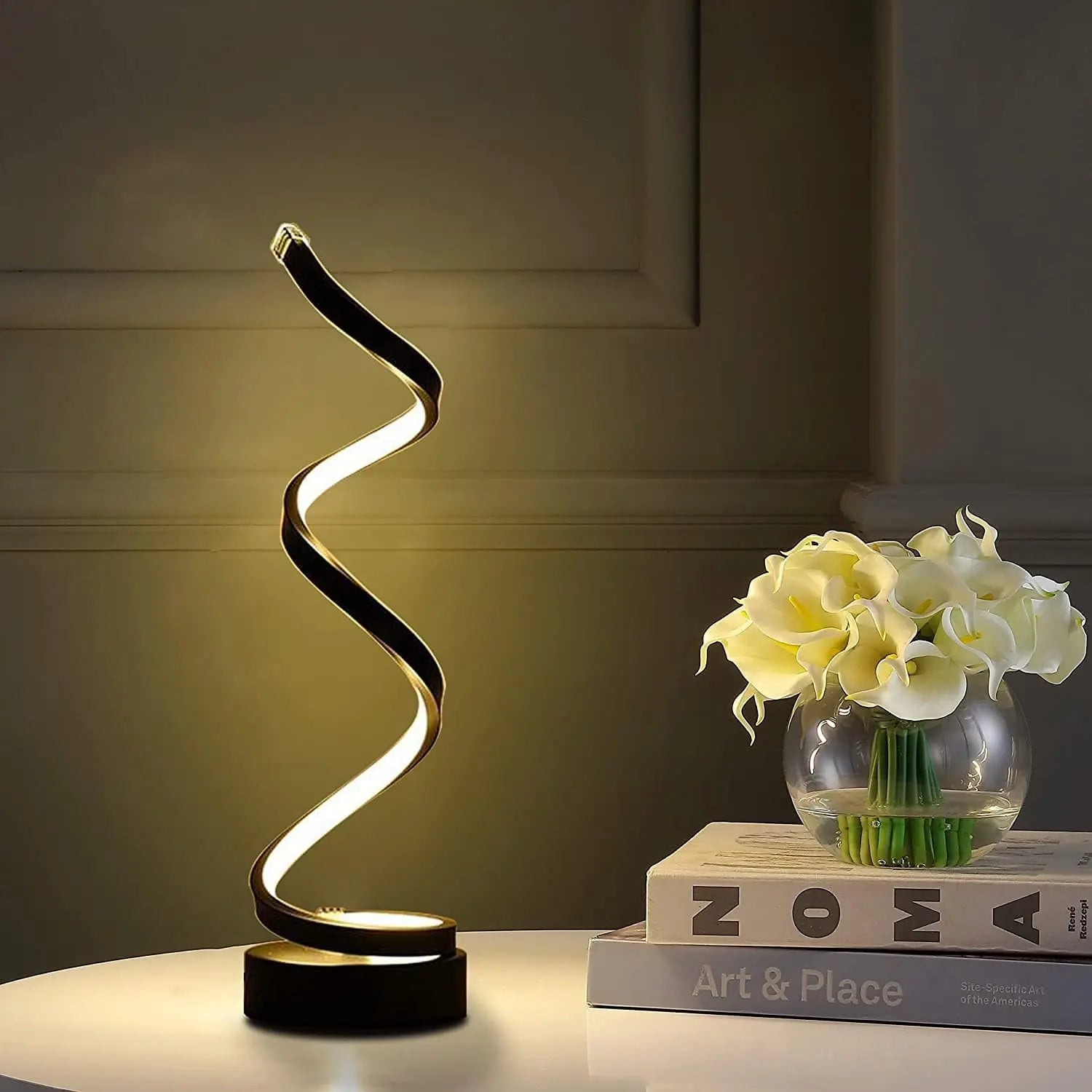 Lámpara de mesa para sala de estar, Moderna lámpara de mesa led regulable en espiral, Lámpara de mesita de noche para dormitorio, Oficina Hogar.