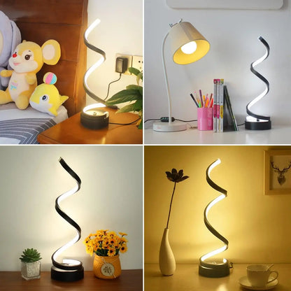 Lámpara de mesa para sala de estar, Moderna lámpara de mesa led regulable en espiral, Lámpara de mesita de noche para dormitorio, Oficina Hogar.