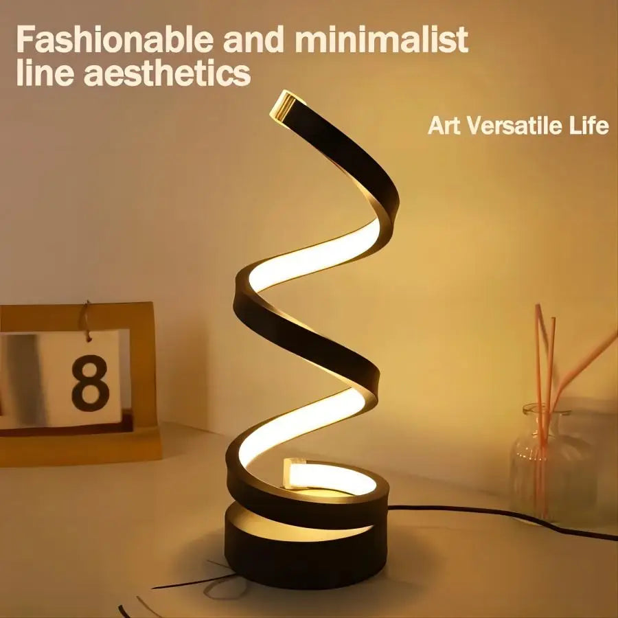 Lámpara de mesa para sala de estar, Moderna lámpara de mesa led regulable en espiral, Lámpara de mesita de noche para dormitorio, Oficina Hogar.