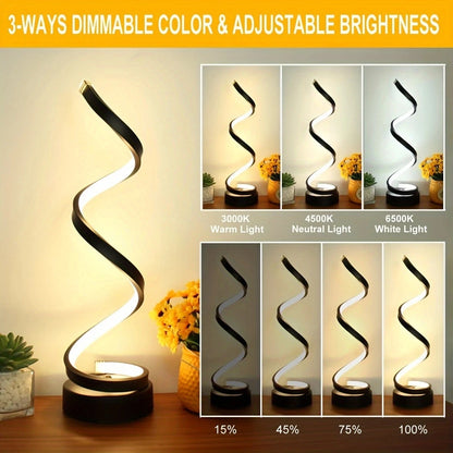 Lámpara de mesa para sala de estar, Moderna lámpara de mesa led regulable en espiral, Lámpara de mesita de noche para dormitorio, Oficina Hogar.