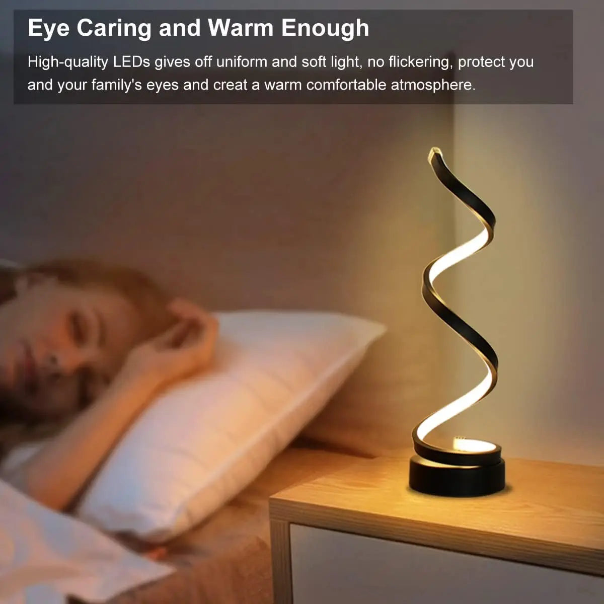 Lámpara de mesa para sala de estar, Moderna lámpara de mesa led regulable en espiral, Lámpara de mesita de noche para dormitorio, Oficina Hogar.