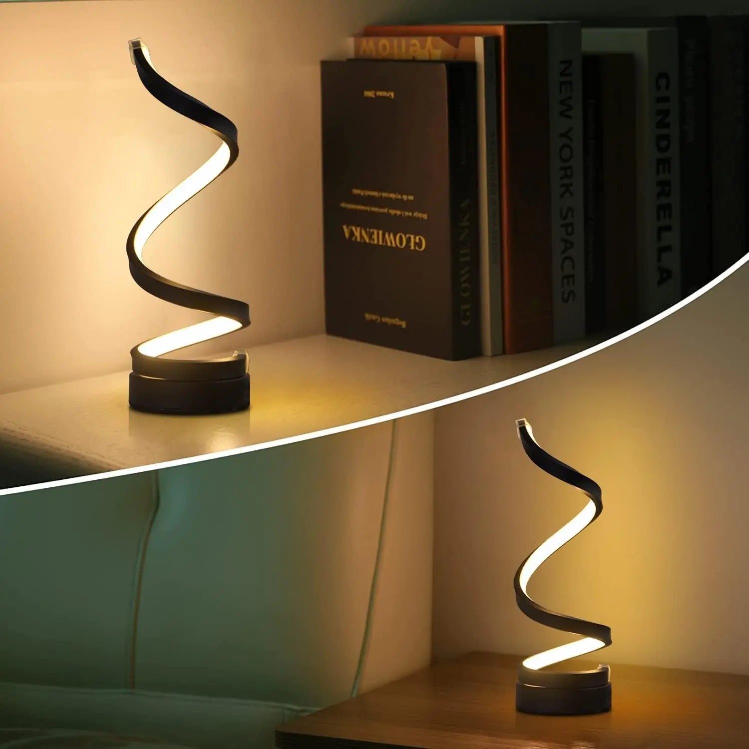 Lámpara de mesa para sala de estar, Moderna lámpara de mesa led regulable en espiral, Lámpara de mesita de noche para dormitorio, Oficina Hogar.